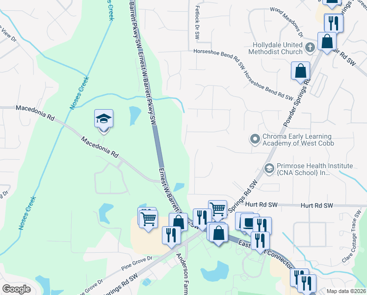 map of restaurants, bars, coffee shops, grocery stores, and more near 3112 Goldenrod Lane in Marietta