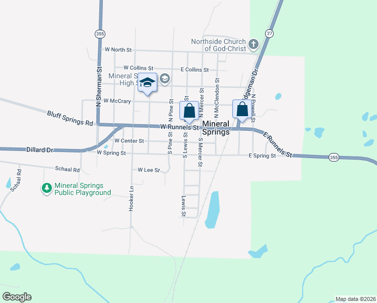 map of restaurants, bars, coffee shops, grocery stores, and more near 111 East Spring Street in Mineral Springs