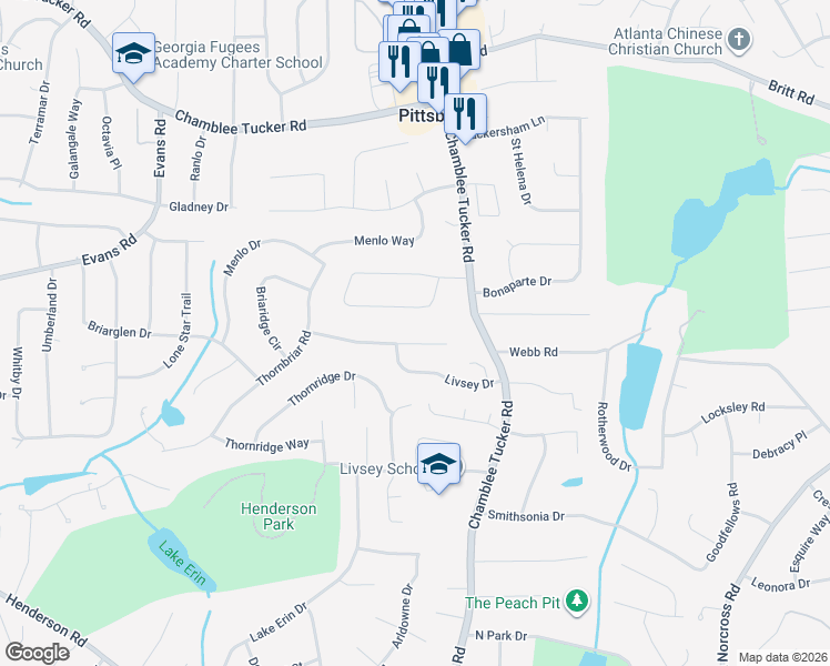 map of restaurants, bars, coffee shops, grocery stores, and more near 4103 Briarglade Way in Atlanta