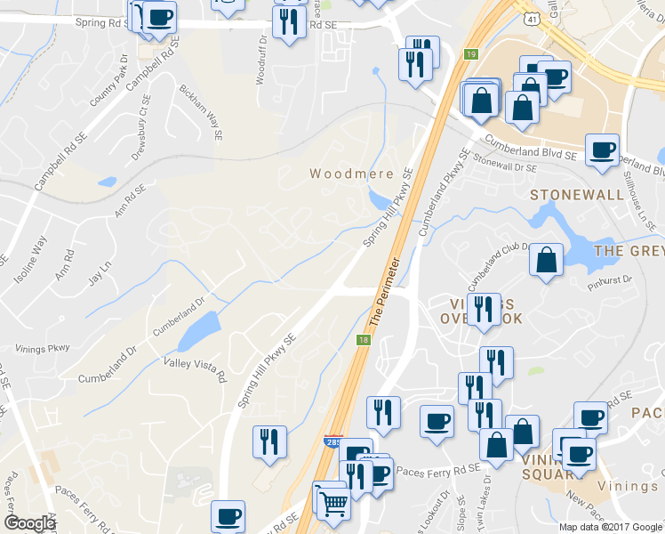map of restaurants, bars, coffee shops, grocery stores, and more near 2508 Cumberland Ct SE in Smyrna