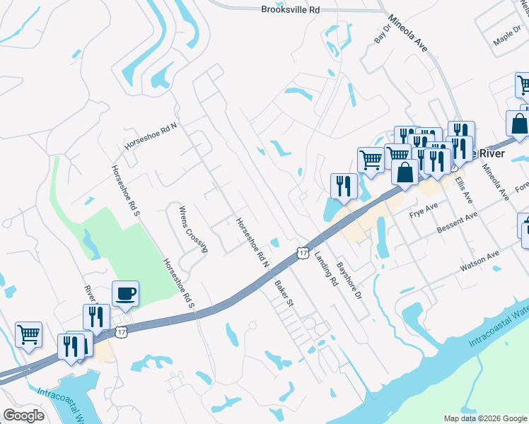 map of restaurants, bars, coffee shops, grocery stores, and more near 4233 Ravenwood Drive in Little River