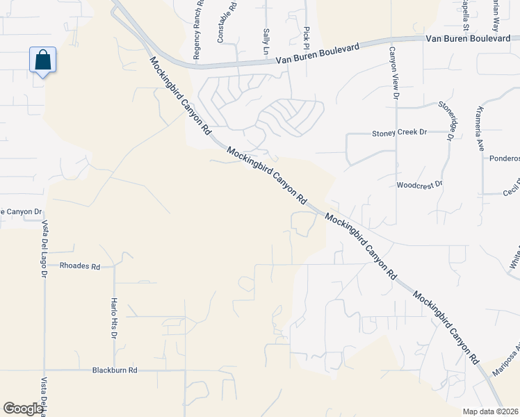 map of restaurants, bars, coffee shops, grocery stores, and more near 15390 Rancho Sonado Road in Riverside