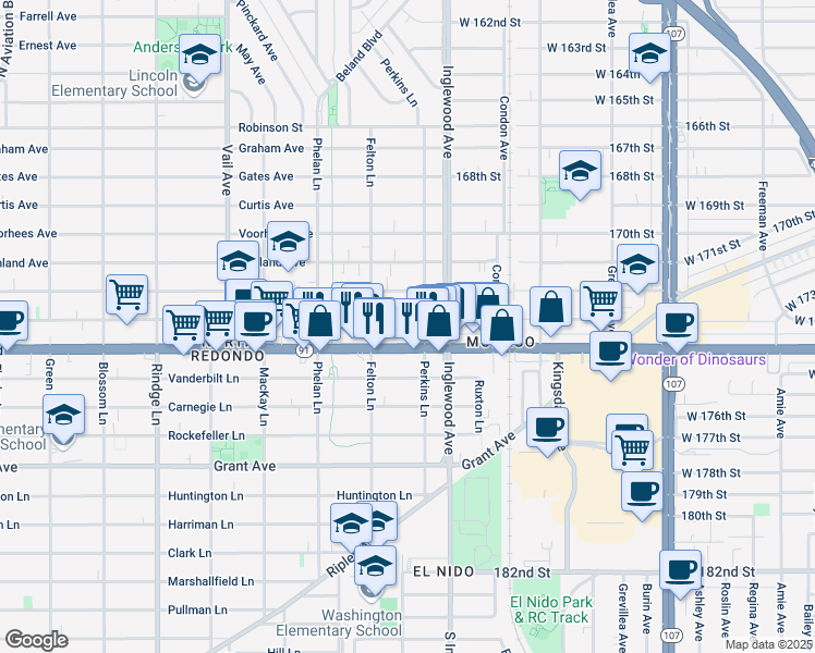 map of restaurants, bars, coffee shops, grocery stores, and more near 2607 Artesia Boulevard in Redondo Beach