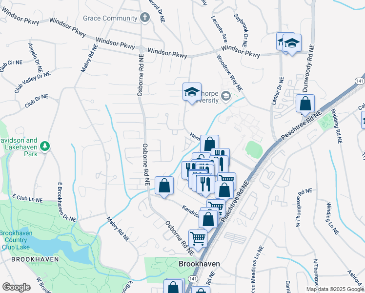 map of restaurants, bars, coffee shops, grocery stores, and more near 1276 Edmund Lane Northeast in Brookhaven