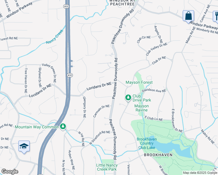 map of restaurants, bars, coffee shops, grocery stores, and more near 4340 Peachtree Dunwoody Road in Atlanta