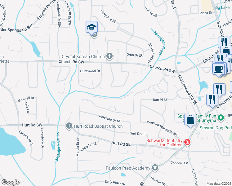 map of restaurants, bars, coffee shops, grocery stores, and more near 3258 Polo Run Circle in Smyrna