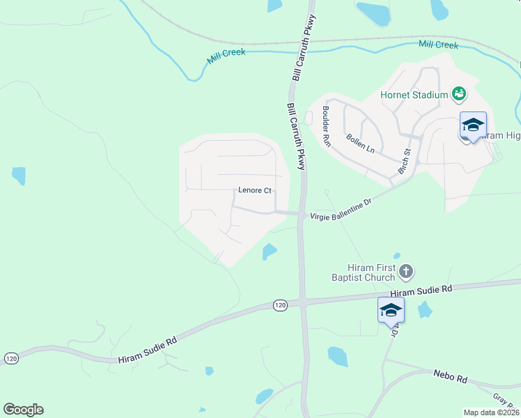 map of restaurants, bars, coffee shops, grocery stores, and more near 56 Lanier Crossing in Hiram