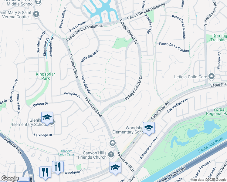 map of restaurants, bars, coffee shops, grocery stores, and more near 20460 Vía Infanta in Yorba Linda