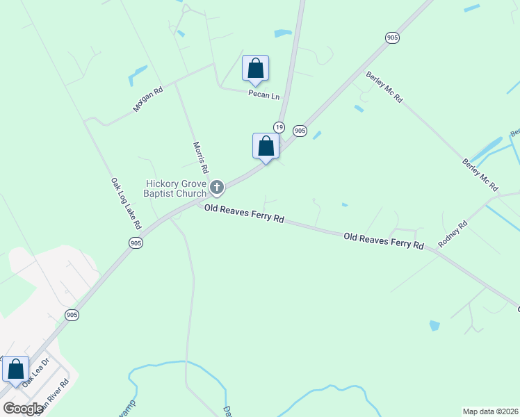 map of restaurants, bars, coffee shops, grocery stores, and more near 2843 Old Reaves Ferry Road in Conway