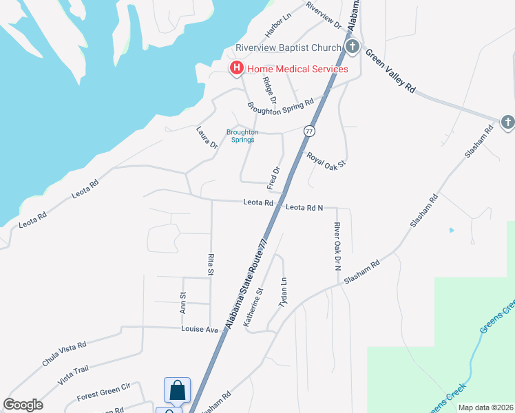 map of restaurants, bars, coffee shops, grocery stores, and more near 2149 Leota Road in Gadsden