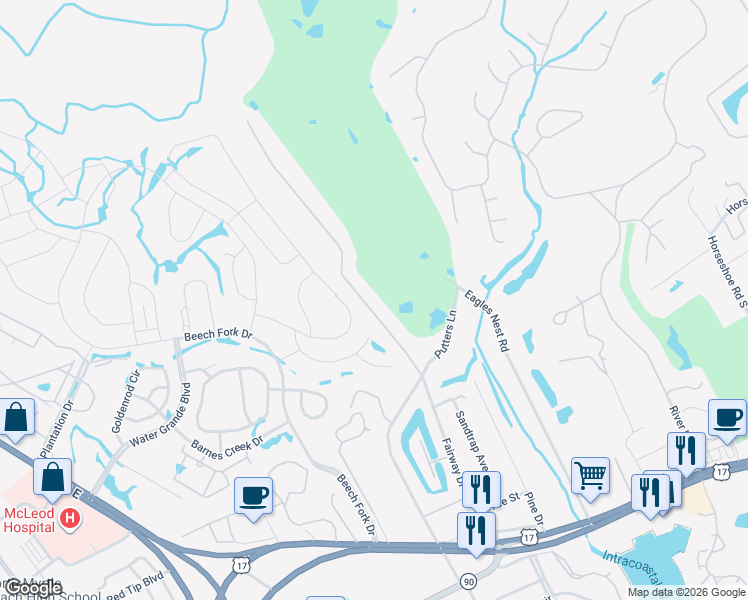 map of restaurants, bars, coffee shops, grocery stores, and more near 3769 Golf Avenue in Little River