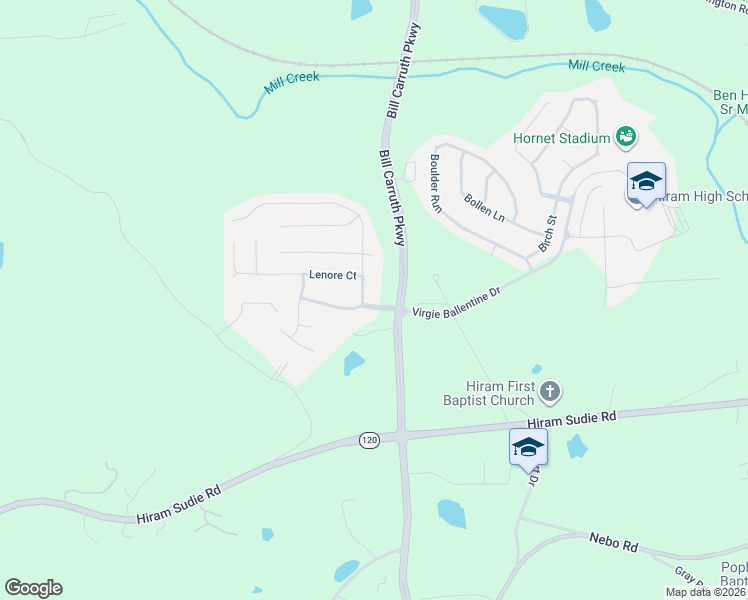 map of restaurants, bars, coffee shops, grocery stores, and more near 50 Regency Drive in Hiram