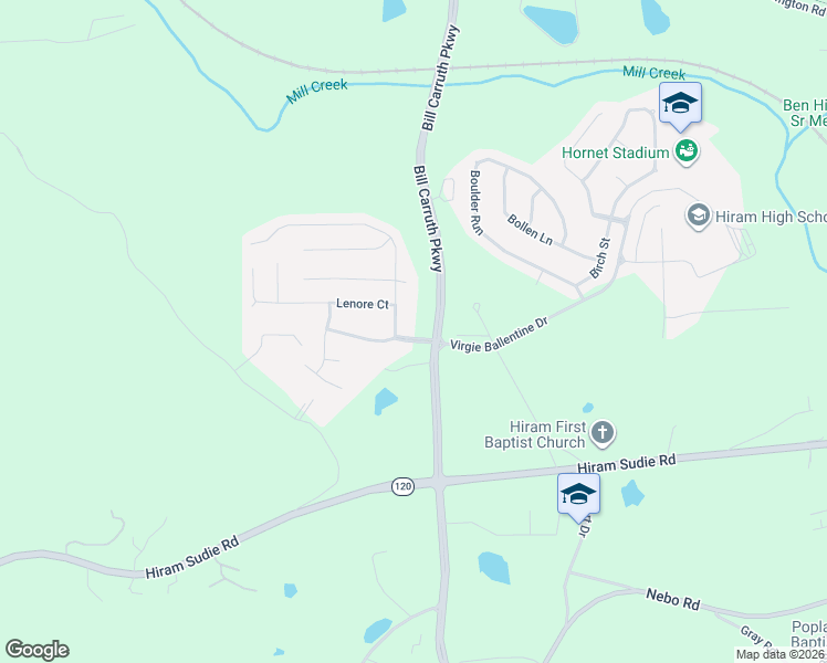 map of restaurants, bars, coffee shops, grocery stores, and more near 50 Regency Drive in Hiram