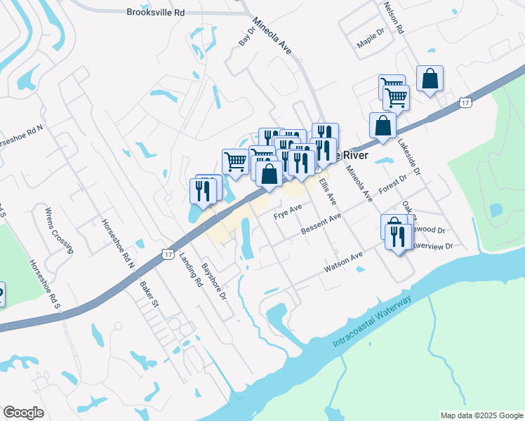map of restaurants, bars, coffee shops, grocery stores, and more near in Little River