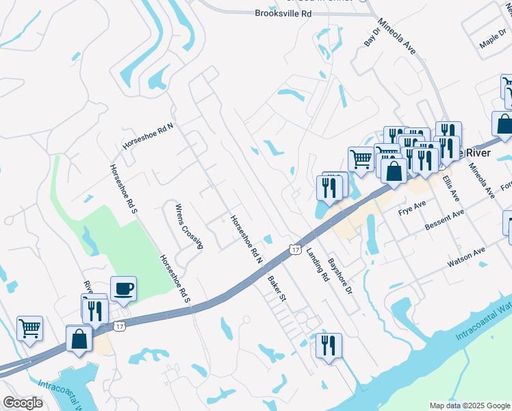 map of restaurants, bars, coffee shops, grocery stores, and more near 4195A Mica Avenue in Little River