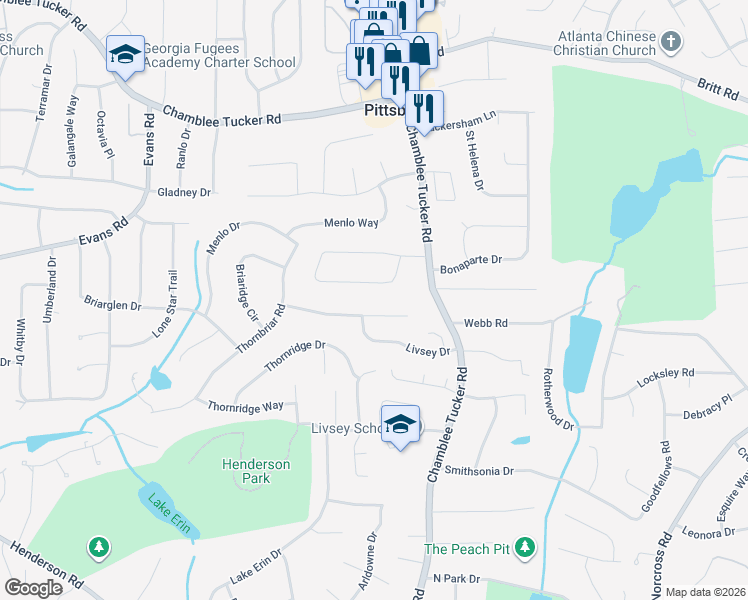 map of restaurants, bars, coffee shops, grocery stores, and more near 4104 Briarglade Way in Atlanta