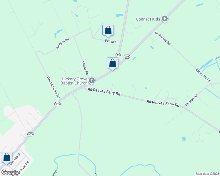 map of restaurants, bars, coffee shops, grocery stores, and more near 2843 Old Reaves Ferry Road in Conway