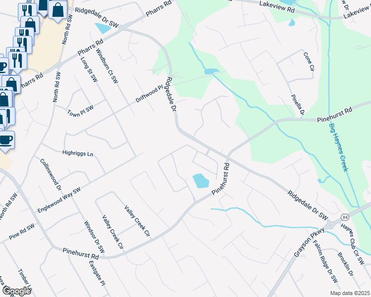 map of restaurants, bars, coffee shops, grocery stores, and more near 2526 Knob Creek Drive in Snellville