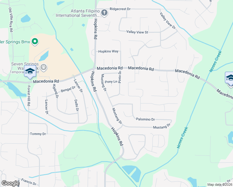 map of restaurants, bars, coffee shops, grocery stores, and more near 3188 Pinto Drive in Powder Springs