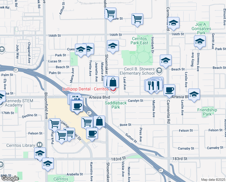map of restaurants, bars, coffee shops, grocery stores, and more near in Artesia