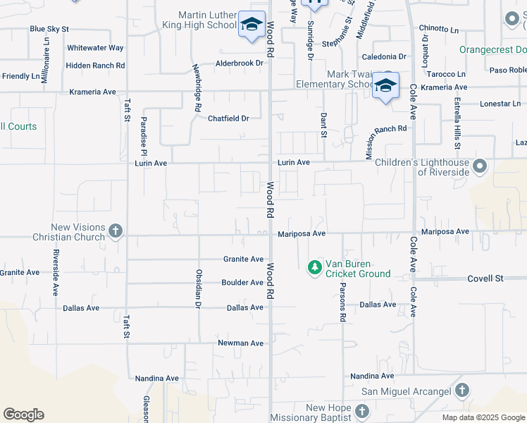 map of restaurants, bars, coffee shops, grocery stores, and more near 16915 Wood Road in Riverside