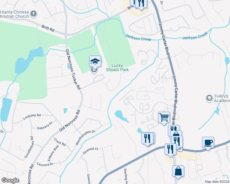 map of restaurants, bars, coffee shops, grocery stores, and more near 6520 Indian Acres Trail in Tucker