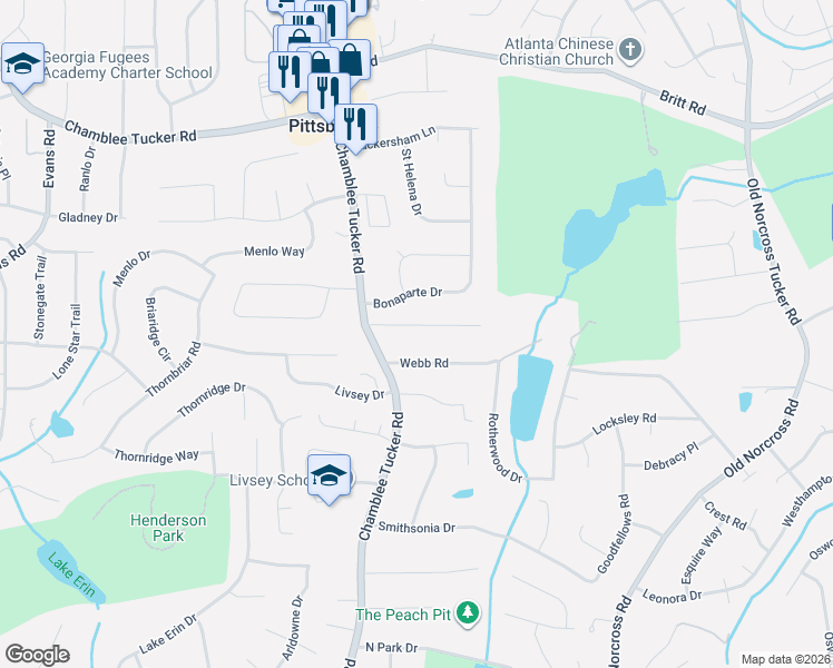 map of restaurants, bars, coffee shops, grocery stores, and more near 4216 Fontana Court in Tucker