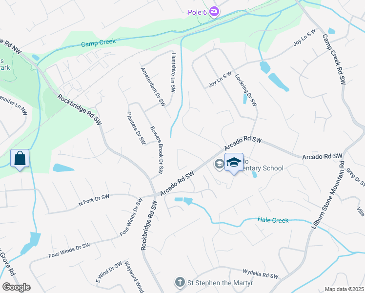 map of restaurants, bars, coffee shops, grocery stores, and more near 160 Cross Creek Drive in Lilburn