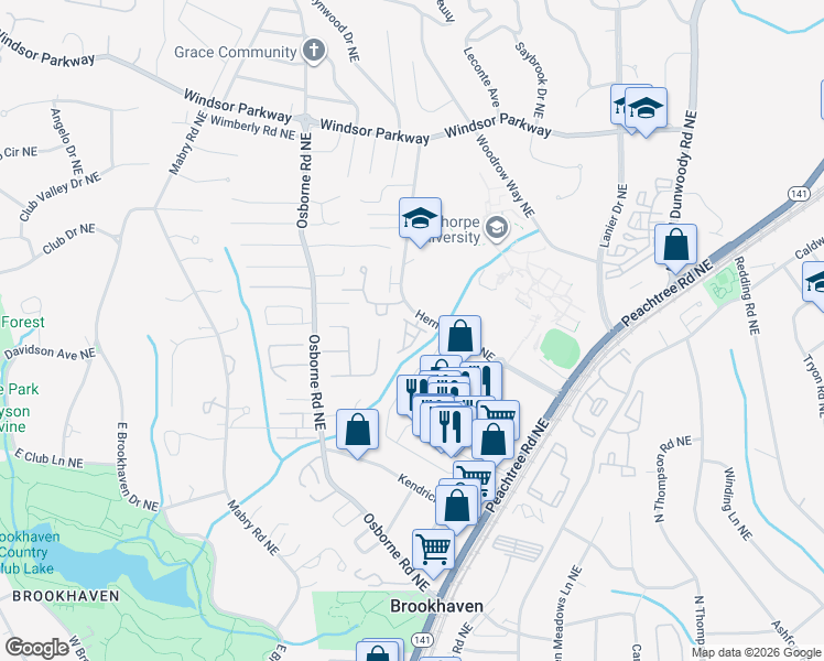 map of restaurants, bars, coffee shops, grocery stores, and more near 2925 Hermance Drive Northeast in Atlanta