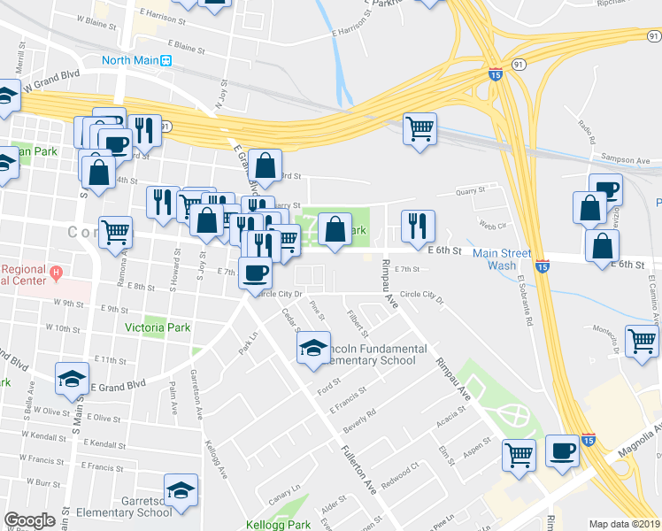 map of restaurants, bars, coffee shops, grocery stores, and more near 778 Gianni Drive in Corona