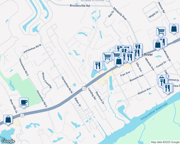 map of restaurants, bars, coffee shops, grocery stores, and more near 4286 Pinehurst Circle in Little River