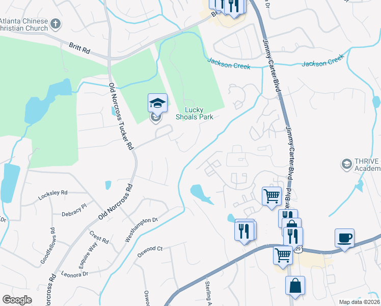 map of restaurants, bars, coffee shops, grocery stores, and more near 6520 Indian Acres Trail in Tucker