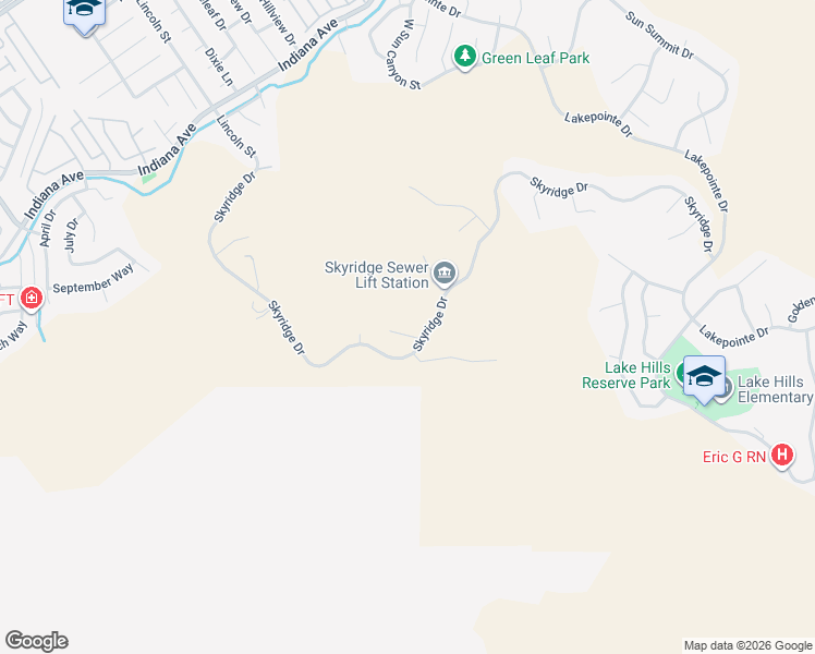 map of restaurants, bars, coffee shops, grocery stores, and more near 15720 Glendon Creek Court in Riverside