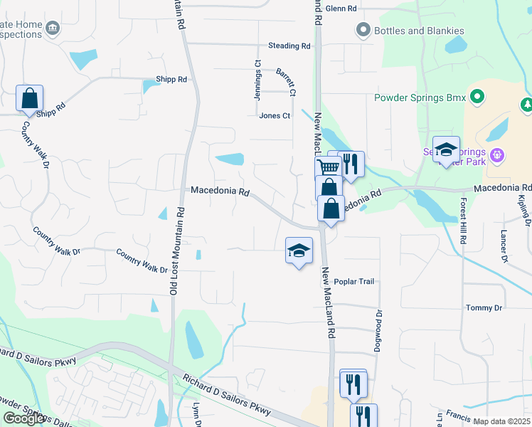 map of restaurants, bars, coffee shops, grocery stores, and more near 4300 Macedonia Road in Powder Springs
