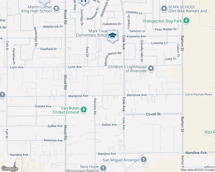 map of restaurants, bars, coffee shops, grocery stores, and more near 19395 Nalancia Way in Riverside