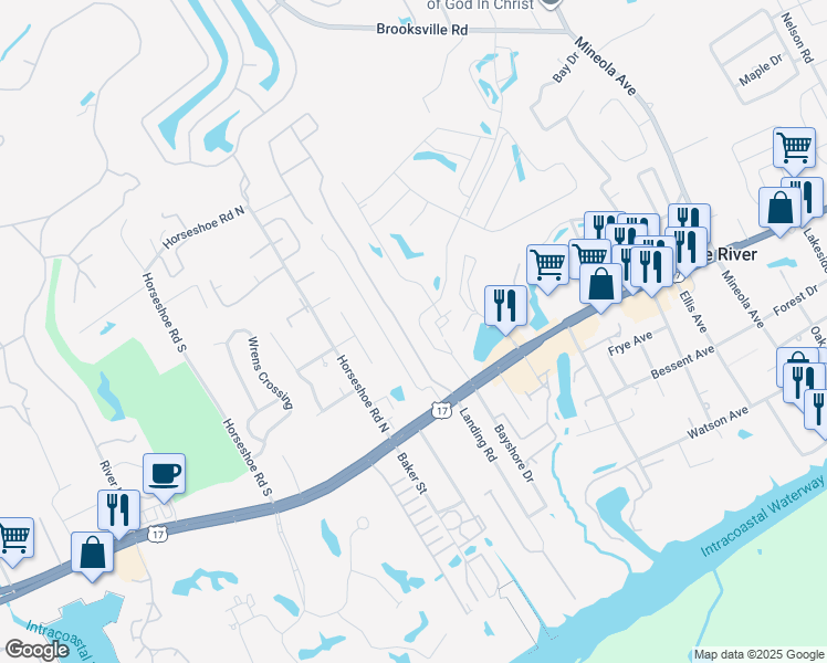 map of restaurants, bars, coffee shops, grocery stores, and more near 4251 Hibiscus Drive in Little River
