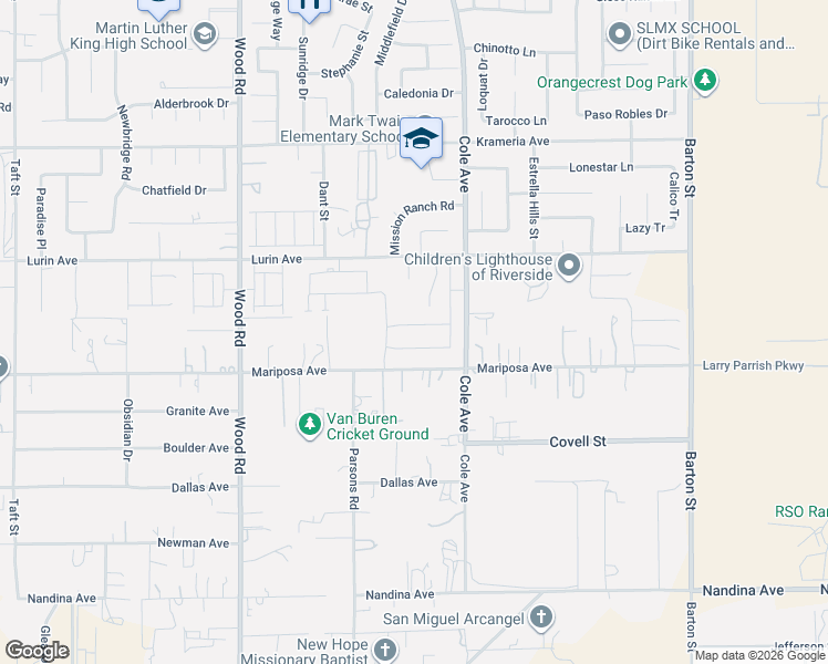 map of restaurants, bars, coffee shops, grocery stores, and more near 19395 Nalancia Way in Riverside