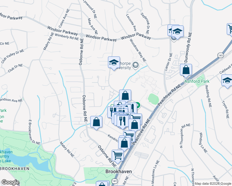 map of restaurants, bars, coffee shops, grocery stores, and more near 2925 Hermance Drive Northeast in Atlanta
