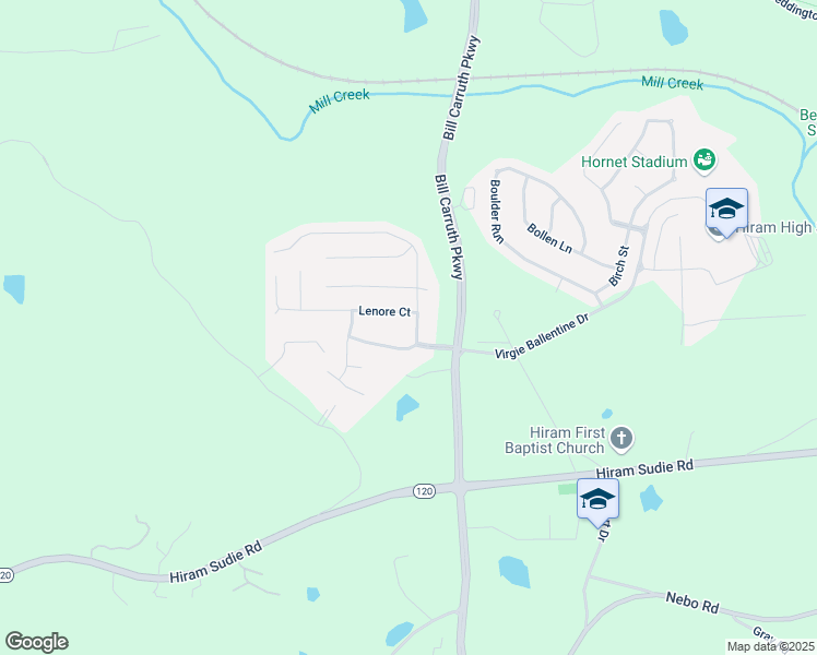 map of restaurants, bars, coffee shops, grocery stores, and more near 53 Lanier Court in Hiram