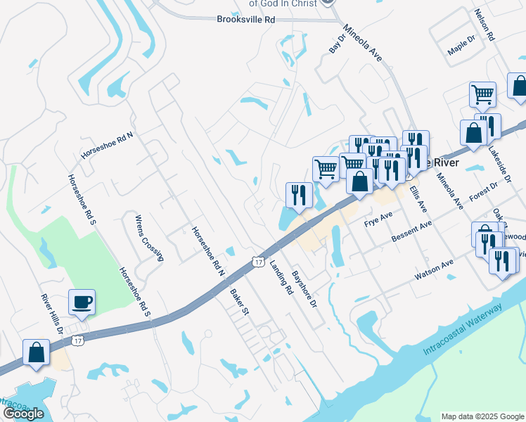 map of restaurants, bars, coffee shops, grocery stores, and more near 4278 Pinehurst Circle in Little River