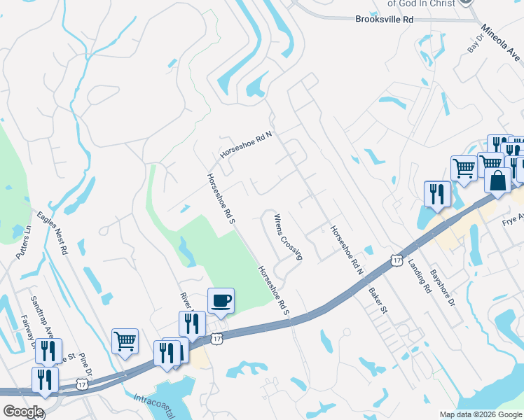 map of restaurants, bars, coffee shops, grocery stores, and more near 4155 Wrens Crossing in Little River