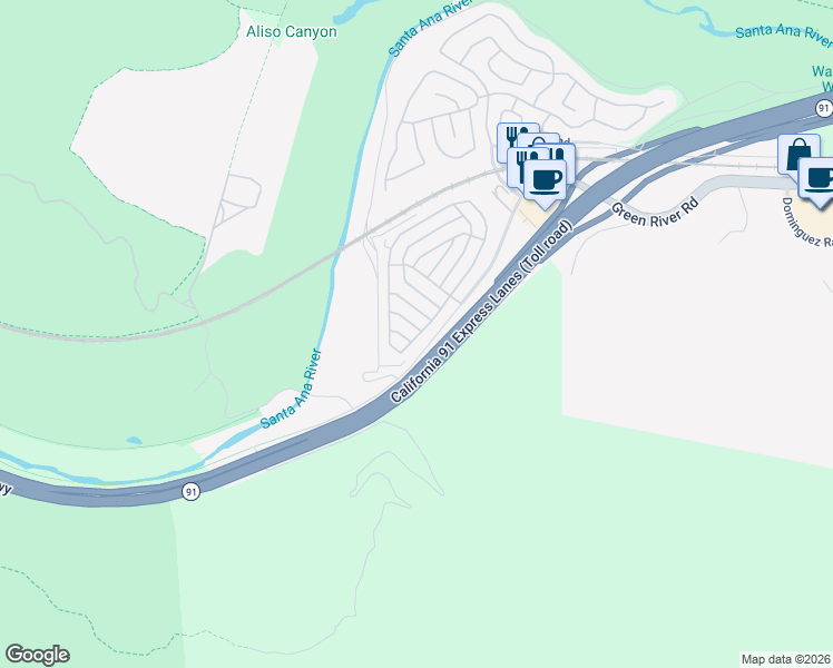 map of restaurants, bars, coffee shops, grocery stores, and more near Yellowstone in Corona