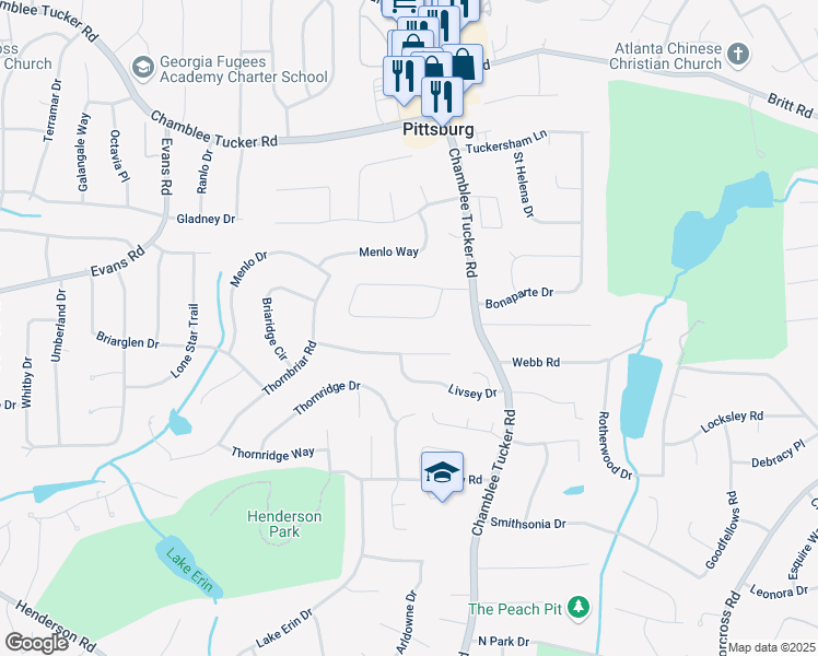 map of restaurants, bars, coffee shops, grocery stores, and more near 4103 Laynewood Circle in Tucker