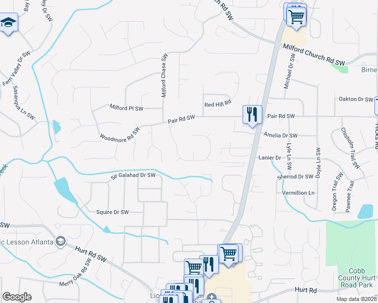 map of restaurants, bars, coffee shops, grocery stores, and more near 3292 Hidden Valley Way Southwest in Marietta