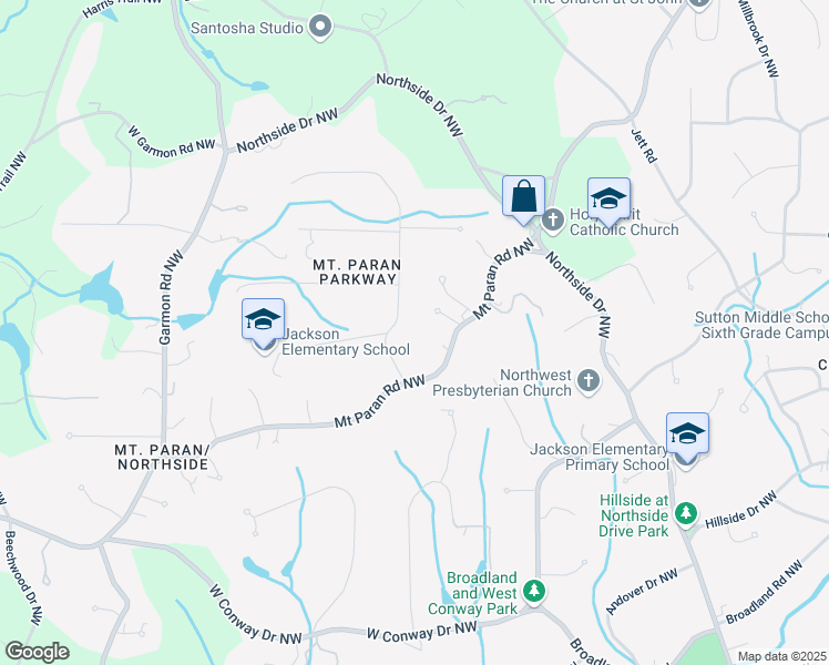 map of restaurants, bars, coffee shops, grocery stores, and more near 4345 Mount Paran Parkway Northwest in Atlanta