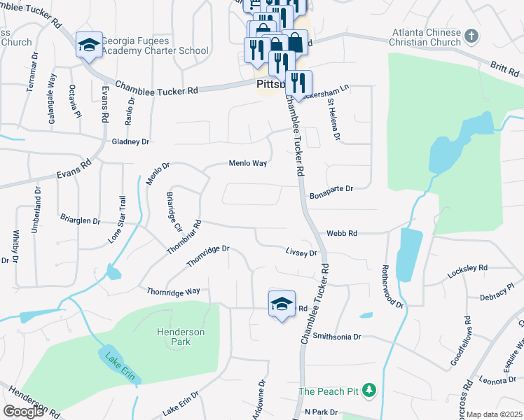 map of restaurants, bars, coffee shops, grocery stores, and more near 4103 Laynewood Circle in Tucker