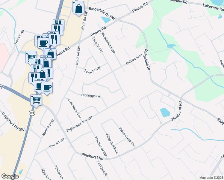 map of restaurants, bars, coffee shops, grocery stores, and more near 2034 Deerfield Run in Snellville