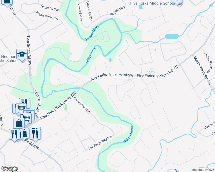 map of restaurants, bars, coffee shops, grocery stores, and more near 3711 Terrasol Trail Southwest in Lilburn