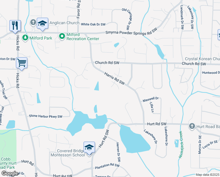 map of restaurants, bars, coffee shops, grocery stores, and more near 3219 Blackshear Drive in Marietta