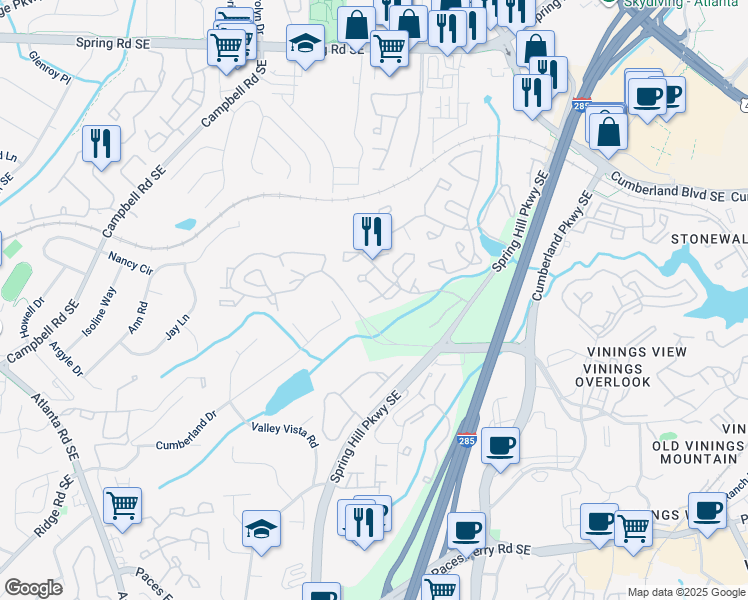 map of restaurants, bars, coffee shops, grocery stores, and more near 1907 Cumberland Court in Smyrna
